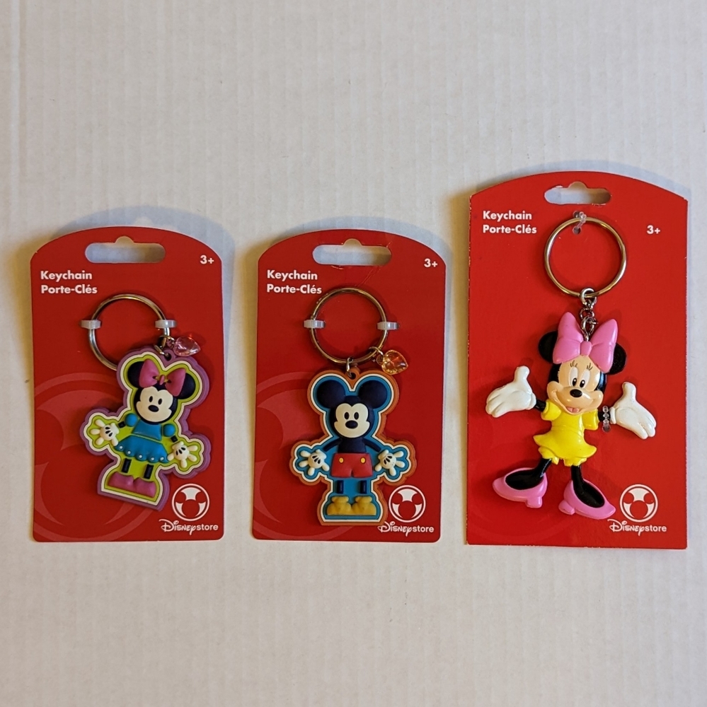 Disney Store Mickey and Minnie Keychains Set of 3